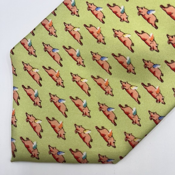 Miller Brothers LTD Other - Miller Brothers LTD Green Flying Pigs Neck Tie Silk Made in‎ USA